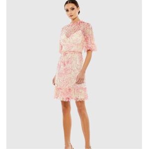 Flounce Sleeve Floral Rose/Cream Embellished Dress Size 6